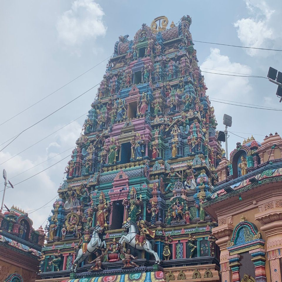 Colourful sculpted gopuram tower of the Sri Mahamariamman Hindu temple in Kuala Lumpur