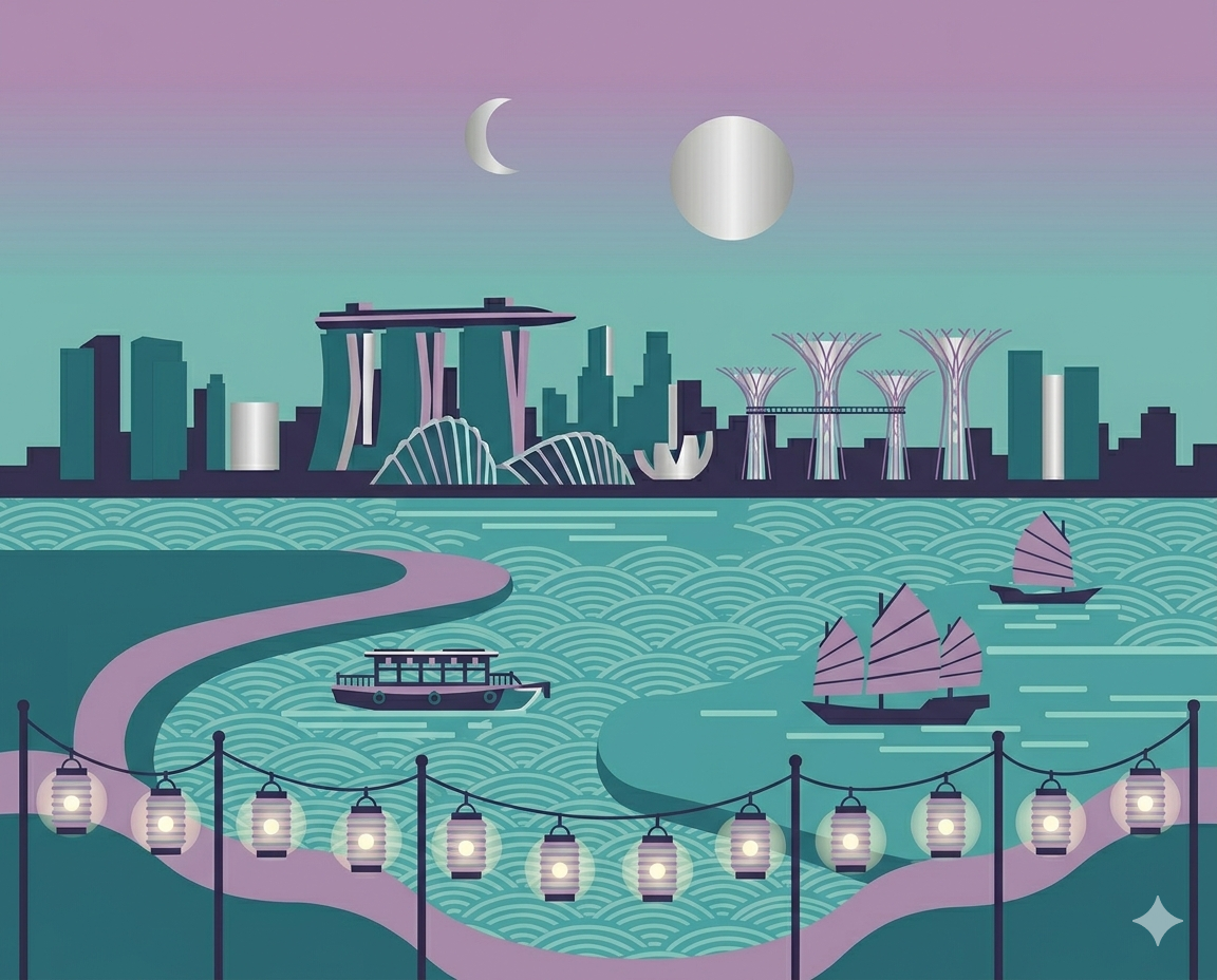 Singapore city skyline with Gardens by the Bay supertrees